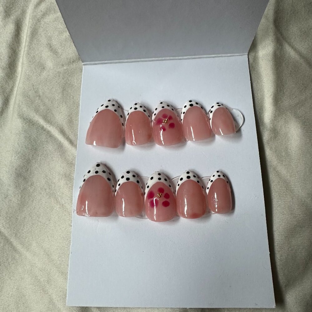 Hand crafted press-on nails.